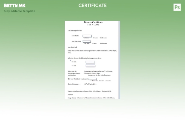 модерен стил Украина Одделот за биро за акти за граѓански статус шаблон потврда 